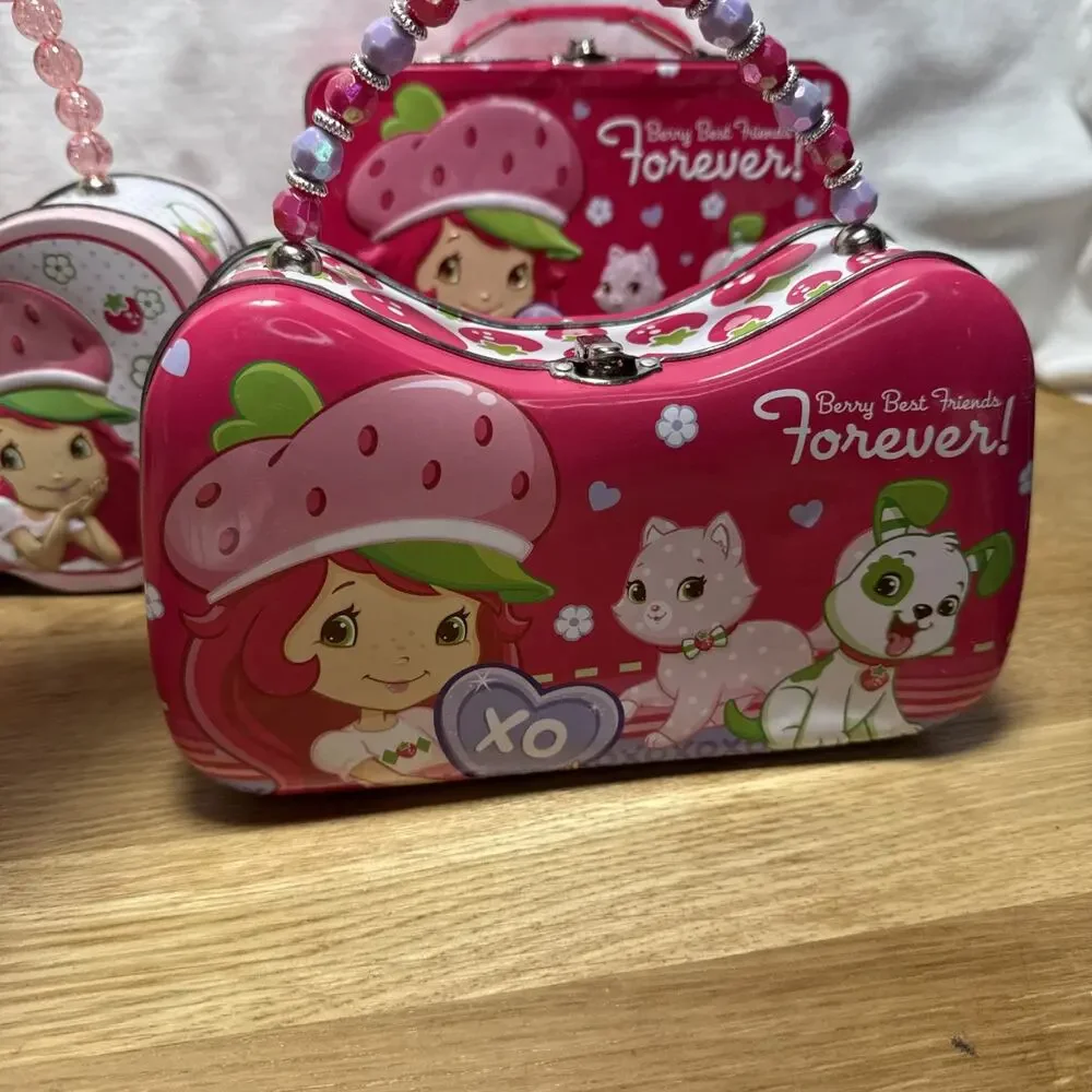 Y2k Strawberry Shortcake Lot Mini Doll With Dvd & 3 Lunch Boxes